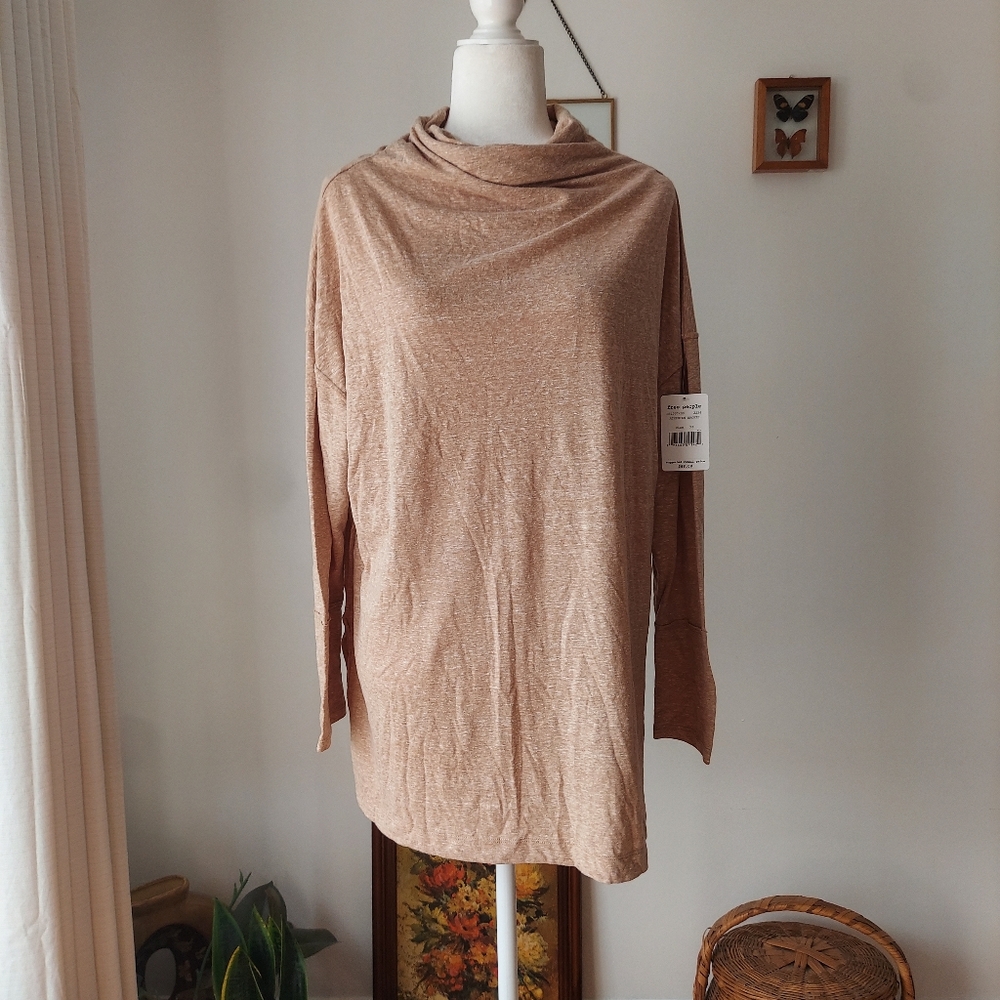 NWT We The Free Light Brown Cowl Neck Tope XS